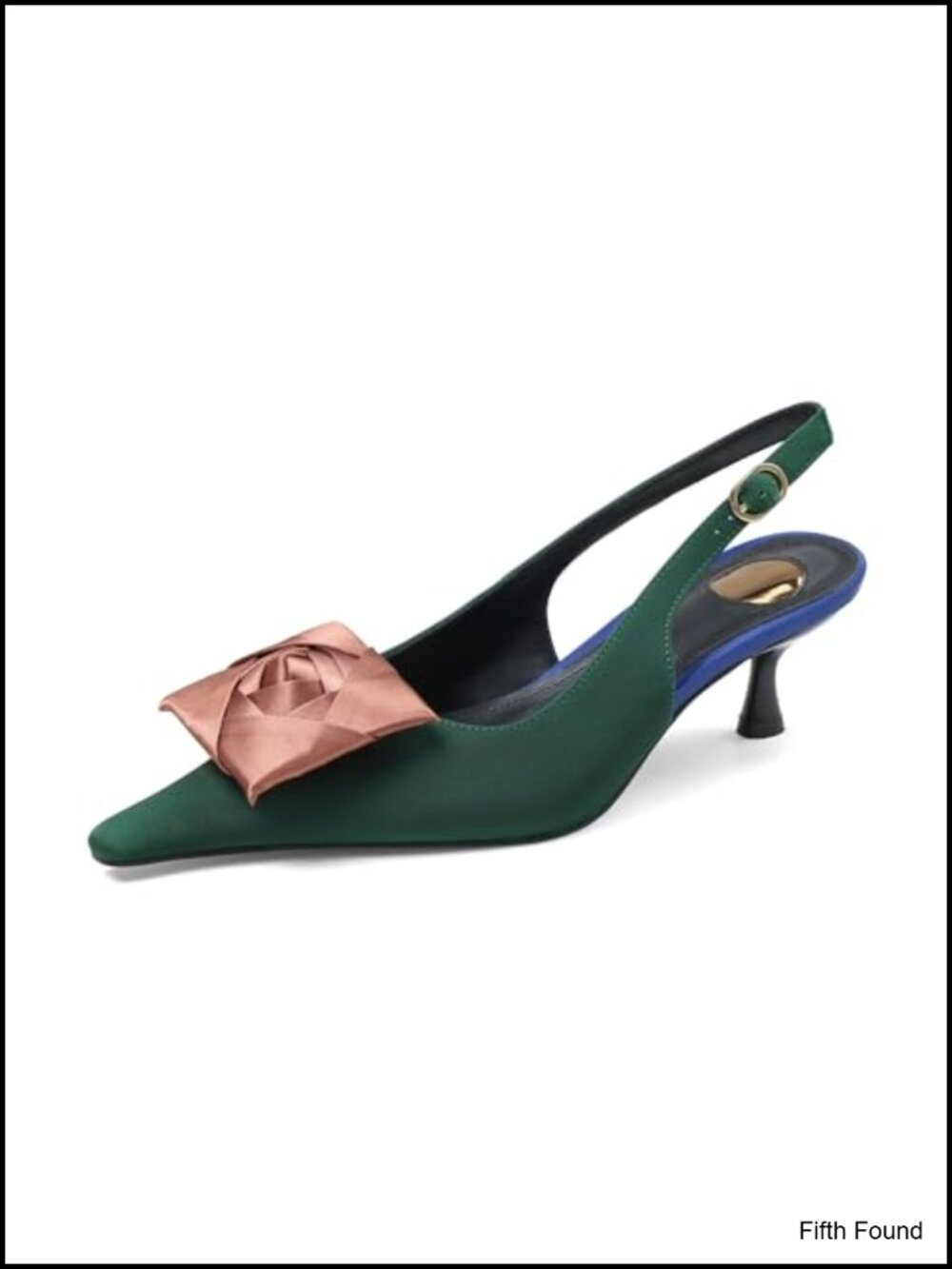 Satin Floral Slingback Kitten Heels Pointed Toe Pumps Adjustable Buckle